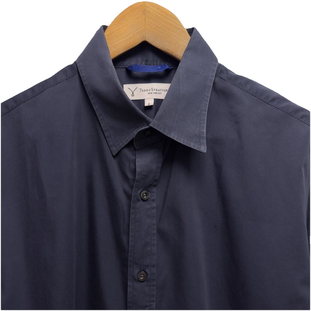 Teddy Stratford Men's Size 3 (Medium) Navy Blue Button Zip Up L/S Work Shirt euc